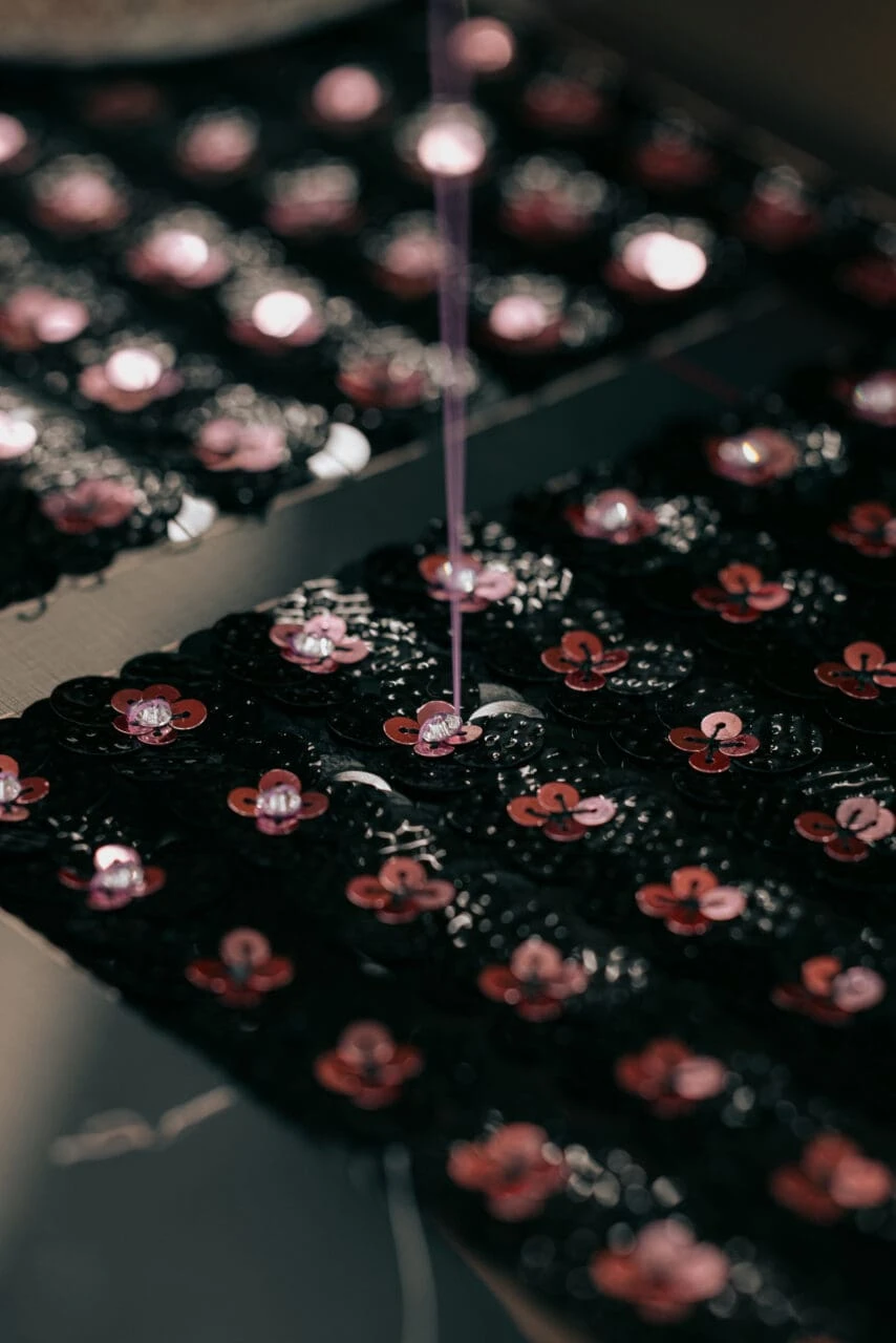 03 / Embellishment · Layered elements are secured with thread. Lesage · © CHANEL